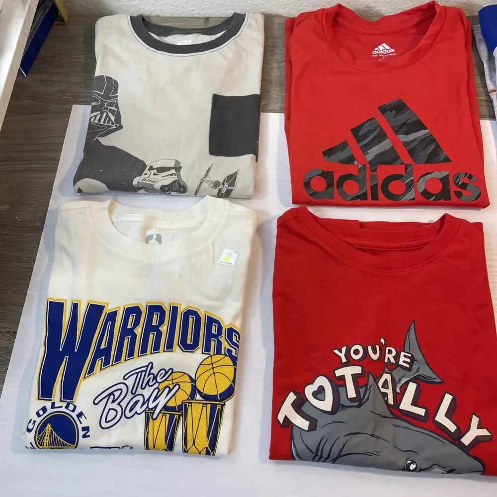 Lot of 7 Boys Graphic Tees Shirts Size 6 7 Nike Adidas Warriors Spider-Man